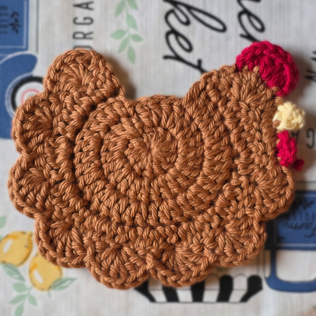 Crochet Chicken Coaster - Cozy Table Decor
